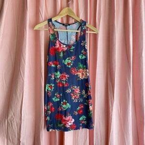 Ambience Size Small Navy Floral Racerback Jersey Knit Form Fitting Dress